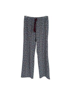 Lands End Women S Blue Burgundy Floral Pajama Pants Drawstring Lounge Stretch